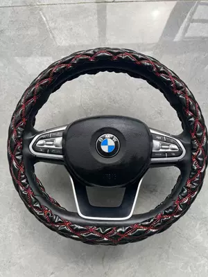 Car Handle Cover Steering wheel cover - black-and-red-38cm