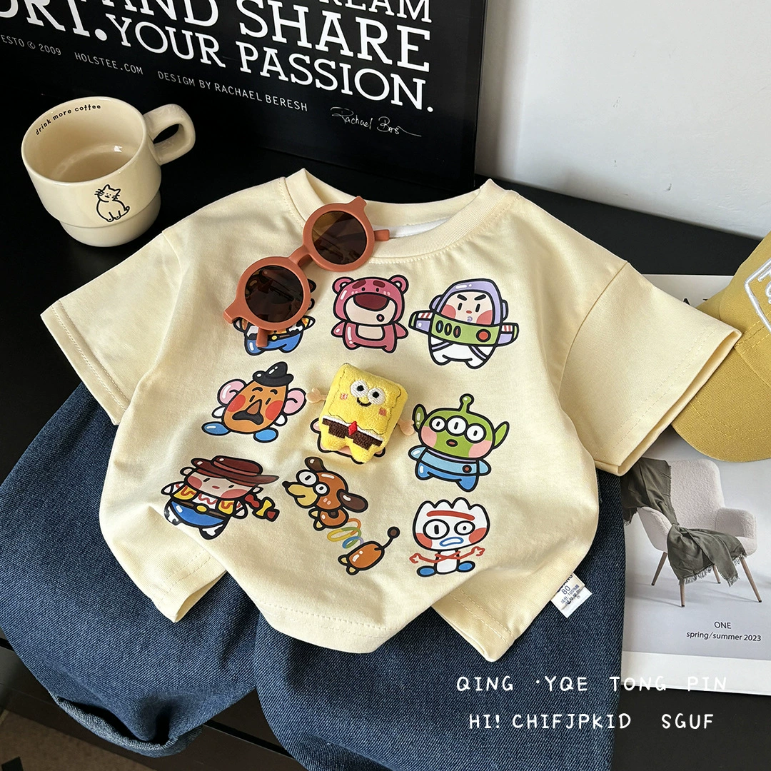 [Трехмерная кукла] Детская хлопковая рубашка с короткими рукавами для мальчиков и девочек летом свободная корейская кукольная футболка