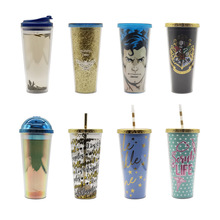 跨境直供24oz雙層塑料杯可定LOGO創意禮品吸管杯大容量帶蓋隨手杯