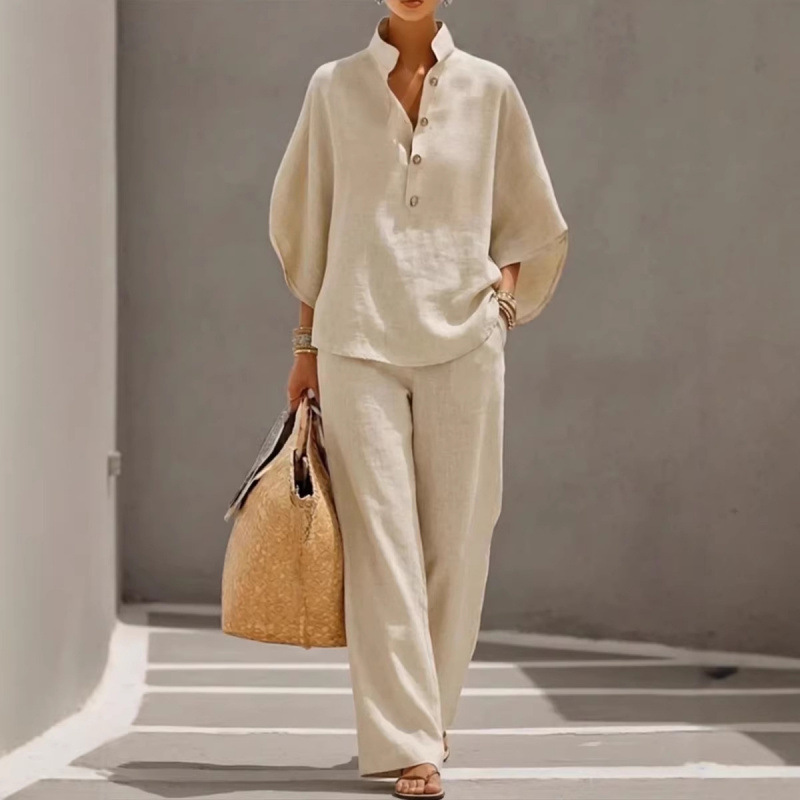 Women's Casual Shirt And Pants Set - Modern Urban Style Outfit For Everyday Wear, Office And Casual Occasions_ecoleips.com