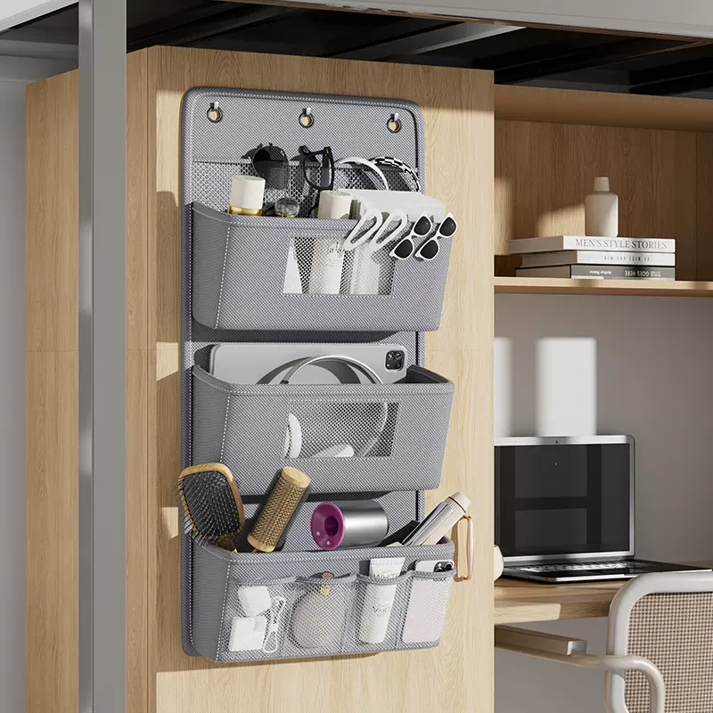 宿舍门后多层储物挂袋免打孔布艺收纳袋衣柜创意悬挂式整理袋批发