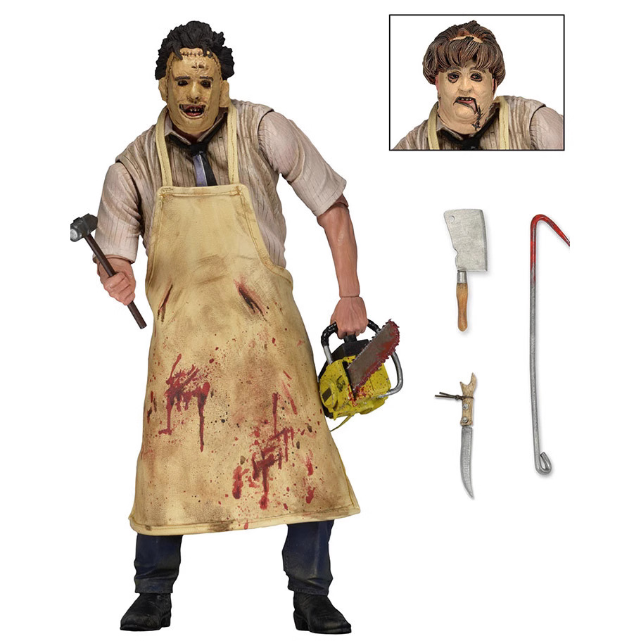 NECA Texas motosierra asesino piel cara Leatherface 40 aniversario versión hecha a mano modelo de muñeca