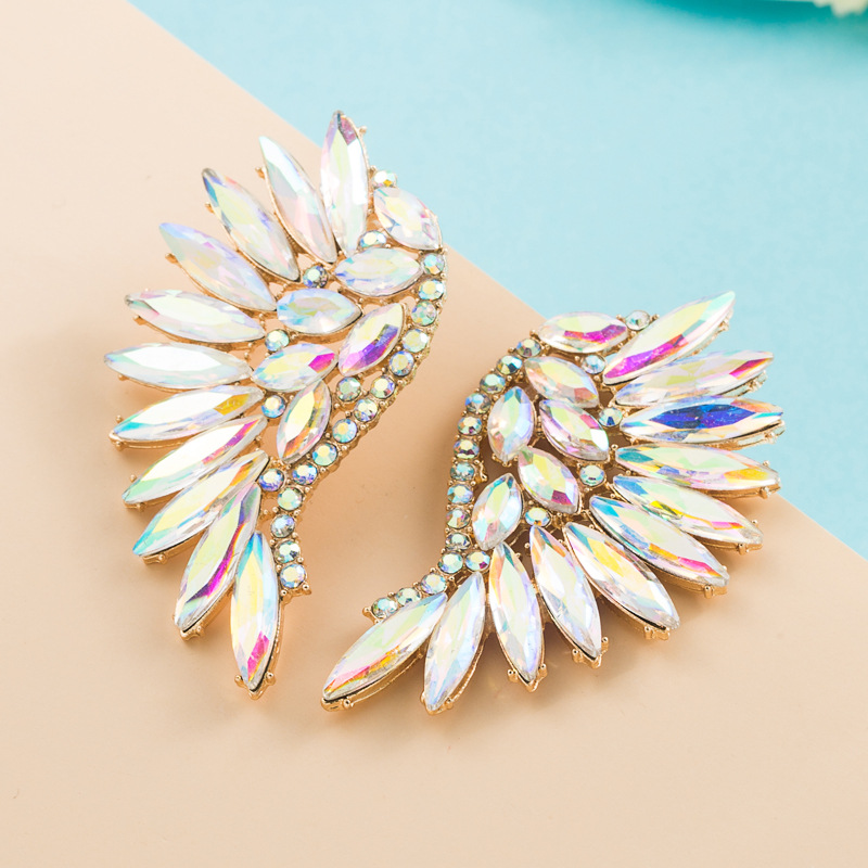 Exaggerated Fan-shaped Bohemian Wings Colorful Rhinestone Earrings display picture 3