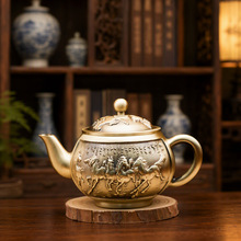 黄铜大号八骏马茶壶马到成功铜壶工艺品摆件家居功夫茶茶具摆件