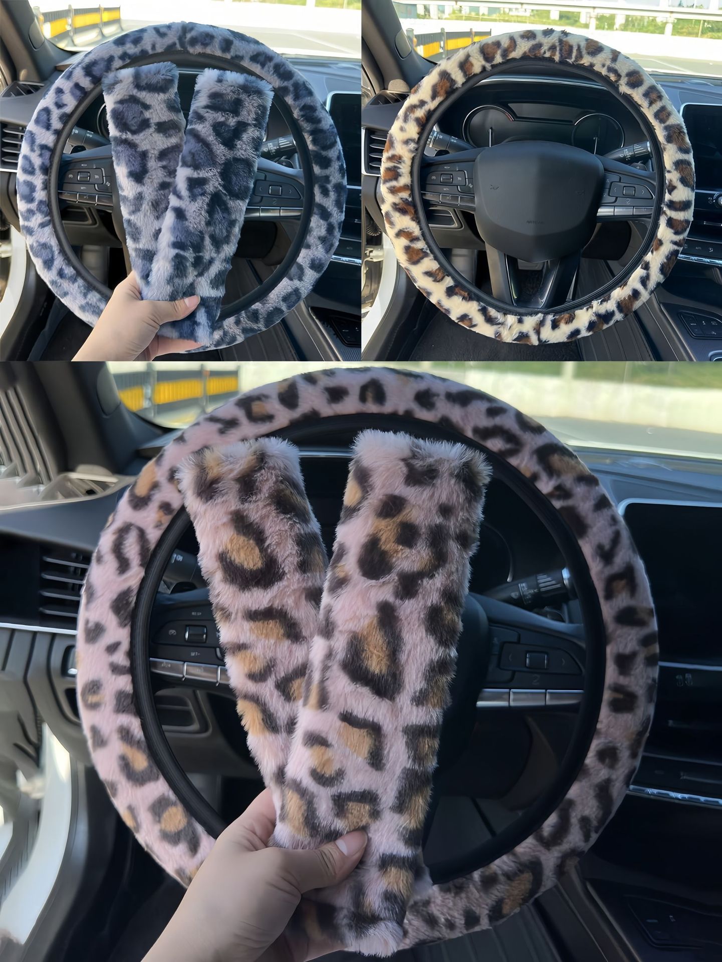 Cross-Border Dropshipping Car Steering Wheel Cover Leopard Print Thickened Winter Cute Non-Slip Warm Leopard Print Rabbit Fur Handle Cover