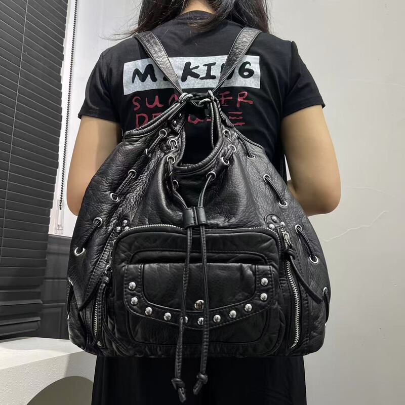 跨境专供女士时尚辣妹Y2K多功能单肩包大容量复古朋克街头双肩包|undefined