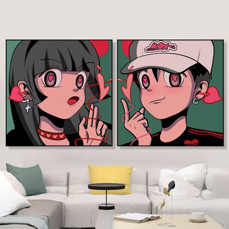 Anime Decorative Paintings, Cartoon Illustrations, Hanging Paintings, Comic Portraits, Couple Bedroom Two-Dimensional Wall Art, Wall Decorations
