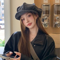 韩版复古百搭八角帽子女春秋季时尚简约贝雷帽大头围云朵画家帽潮