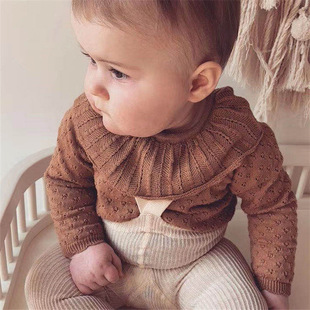 INS Spring and Autumn Women's Baby Cotton Large Lotus Collar Hollow Flower Pullover Sweater Girls' Wool Top