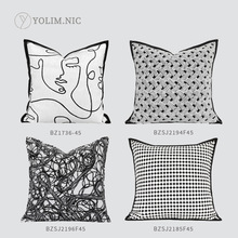 样板房黑白色系方枕现代简约客厅沙发靠枕靠垫软装设计师搭配靠包