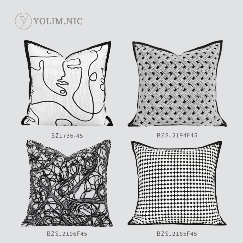 样板房黑白色系方枕现代简约客厅沙发靠枕靠垫软装设计师搭配靠包