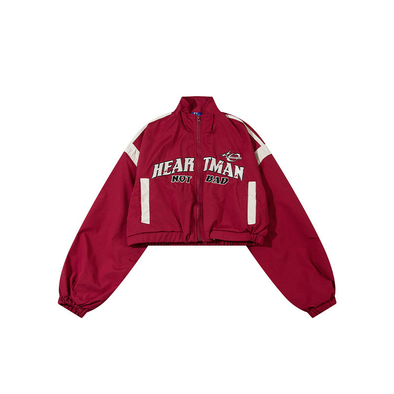 Trendy Short Trench Coat Jacket for Women with High Waist, Motorcycle Style, Red High Street Baseball Jacket