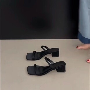 2025 High-Heeled Thick-Heeled Open-Toe Square-Toe Fitting Room Sandals Summer New Korean Style Outer Shoes Dropshipping
