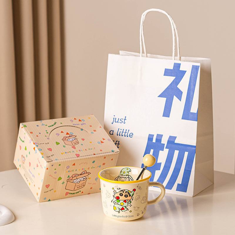 クレヨンしんちゃんセラミックカップポータブル朝食ミルクカップ蓋ハンドルカップ児童学生マグオフィスカップ|undefined