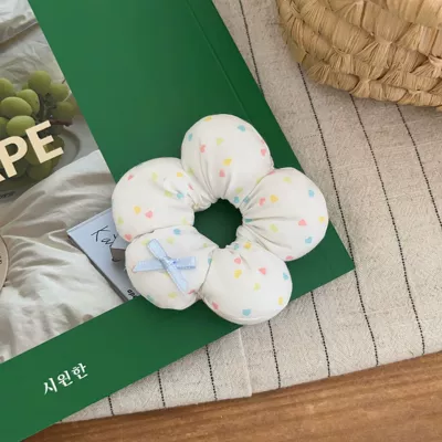Cute Floral Plaid Flower Sponge Hair Ring Girls' Ball Head Large Bowel Ring Hair Rope Cotton Pillow Hair Accessories Headdress (Saç üçün rezinlər) - colorful-love-style