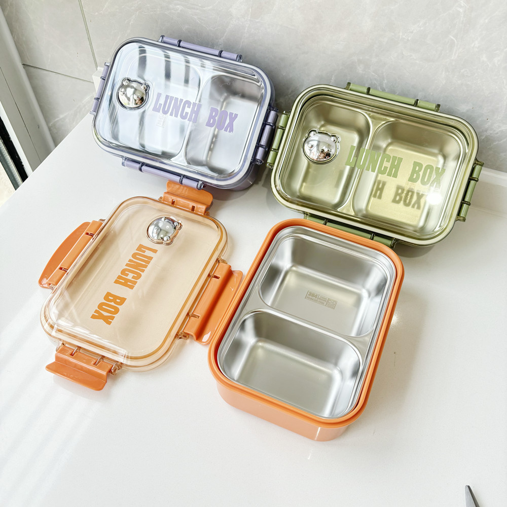Leichte, luxuriöse Lunchbox aus Edelstahl 304 mit zwei Fächern, isolierte Lunchbox für Studenten und Büroangestellte in Lebensmittelqualität_voghion.com