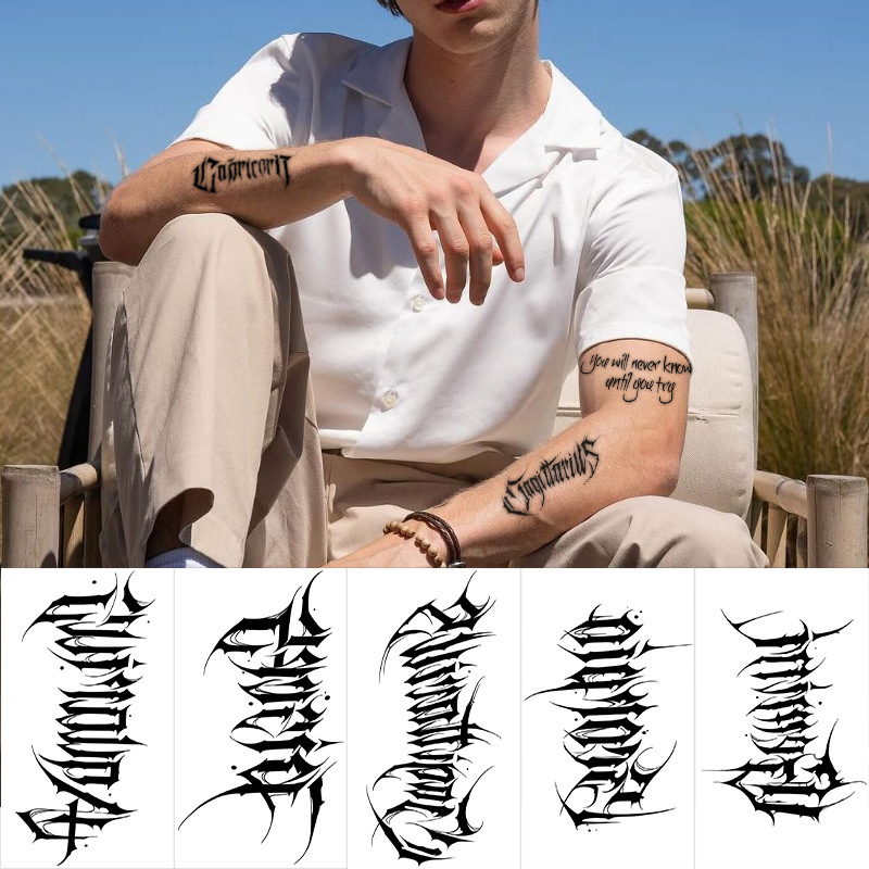 Cross-Border Popular Gothic Style Dark Pattern English Sentence Tattoo Stickers for Men Party Decoration Stickers Cross-Border Popular Gothic Style Dark Pattern English Sentence Tattoo Stickers for Men Party Decoration Stickers