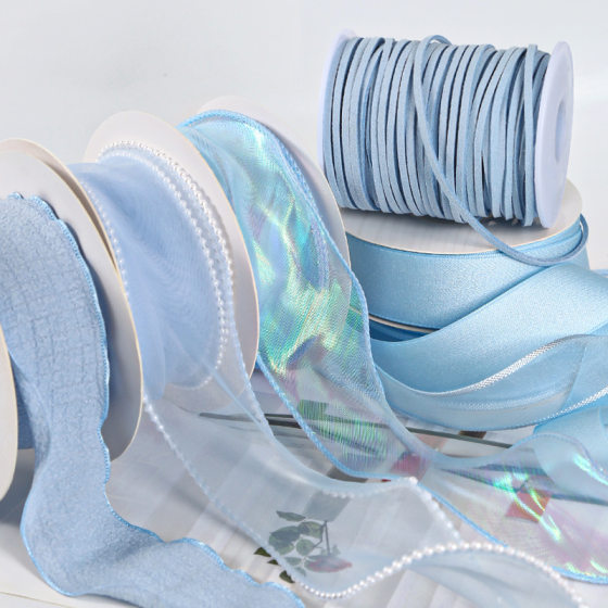 Fresh blue ribbon ribbon diy handmade gift wrapping bouquet cake Bouquet decoration satin ribbon material