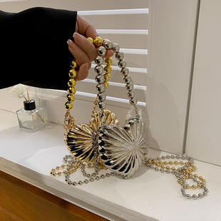 2024 Summer New Style Portable Mini Shell Bag Metal Bag Stylish Evening Heart Chain Shoulder Crossbody Bag