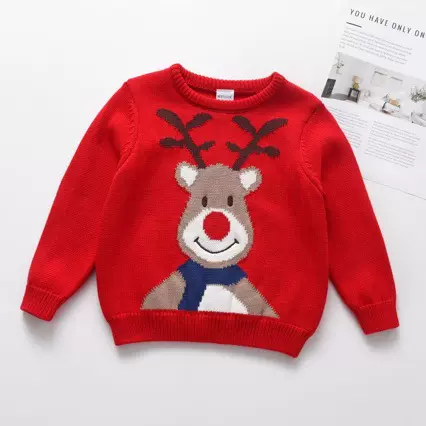 2025童装秋冬圣诞卡通圆领红色喜气毛衣儿童男女宝宝儿童尾货批发