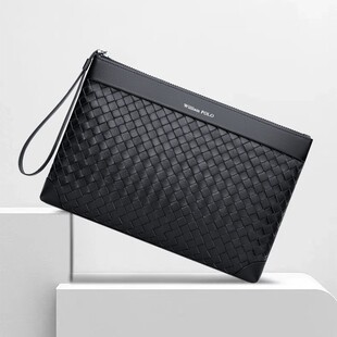 King Paul Genuine Leather Clutch Bag Wide Woven Men's Bag Large Size Clutch Leather Clamp Men's Envelope Bag Wholesale