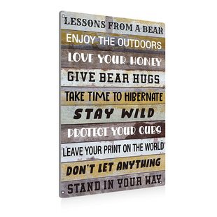 Forest Theme Inspirational Tin Painting-"Lessons from a Bear" Retro Home Decoration Hanging Painting