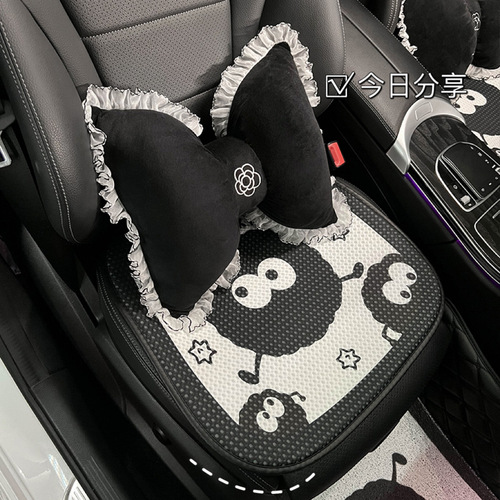 All Seasons Camellia Bow Lace Car Headrest Lumbar Car Plush Cushion Neck Pillow Car