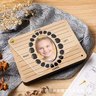 Cross-Border Wooden Children's Deciduous Tooth Box with Transparent Cover, Baby Tooth Memorial Box with Photo Frame, Solid Wood Tooth Box