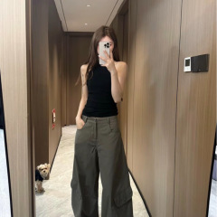 时尚潮流白色工装裤女秋季美式辣妹休闲裤宽松百搭拖地裤子