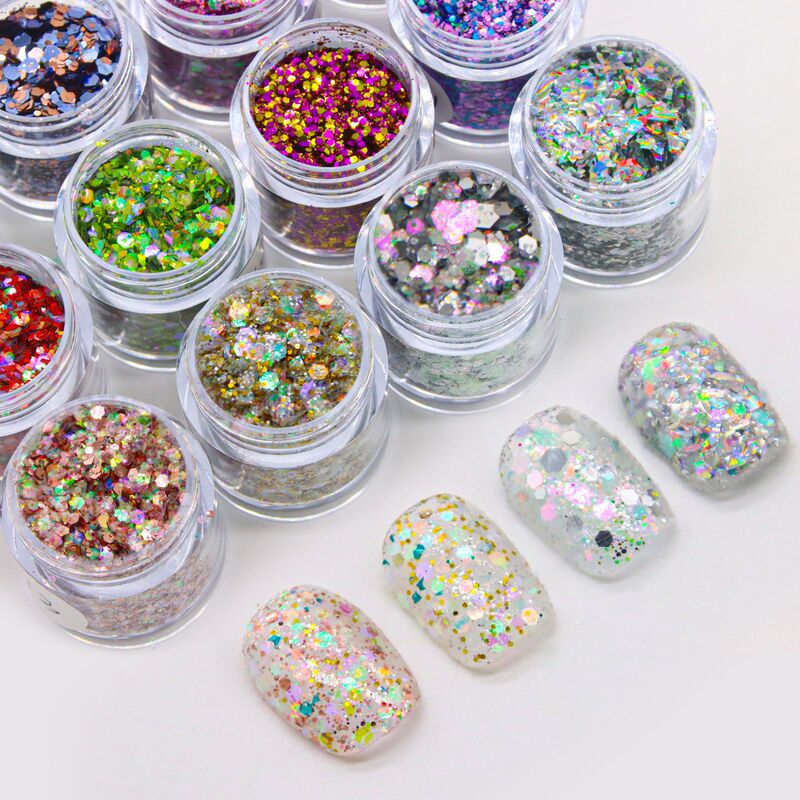 Popular 36-Color Nail Art Glitter Sequins Laser Pentagon Glitter Nail Decorations Iridescent Sparkling Sequins Crystal Mud