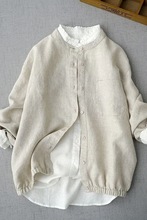 尾单货!日系复古棉麻长袖上衣衬衫女装下摆收口纯色外套