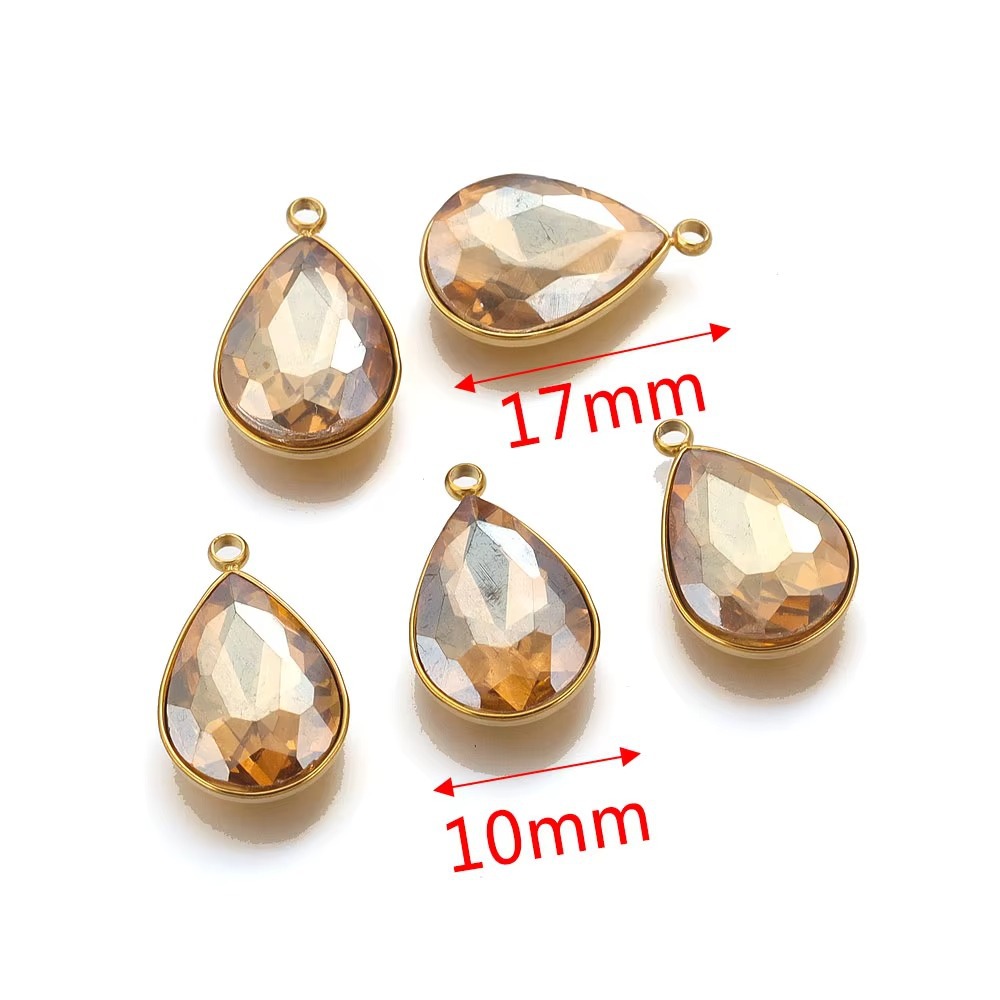Acero inoxidable vidrio cristal colgante gotas de agua gemas de color colgante de acero titanio accesorios de joyería DIY