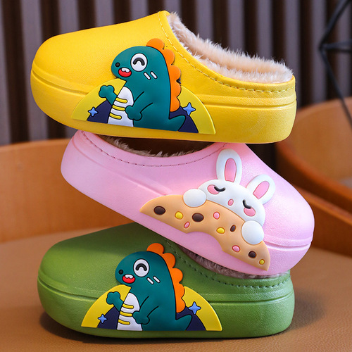 Rabbit, dinosaur, children's cotton slippers, waterproof, non-slip, middle-aged children's, men and women's fur slippers, non-slip and wear-resistant