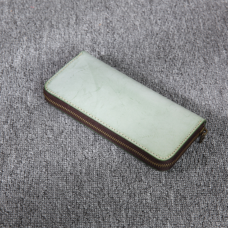 2025 nuevo estilo cuero cuero de vaca para hombres y mujeres carteras de cera de niebla cuero curtido vegetal suministro transfronterizo largo