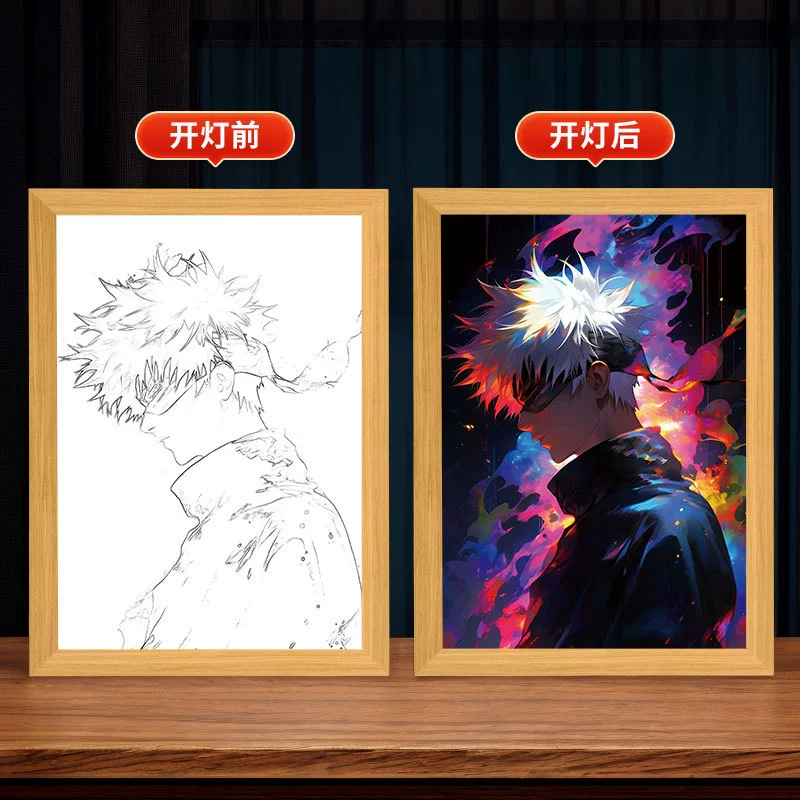 2D световой бокс-ночная лампа, дизайны Jujutsu Kaisen, смена цвета в 3 оттенка, 22×17×4.5 см