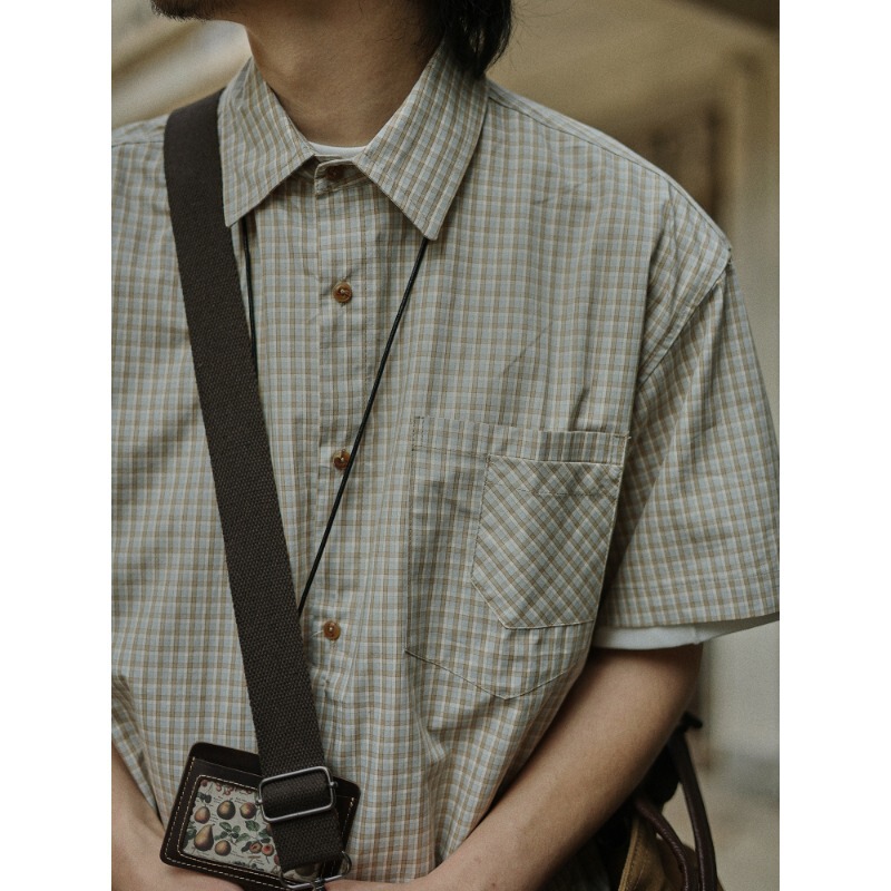 Crisis Youth Retro Artistic Plaid Shirt Men's Short Sleeve Summer Loose Japanese Style Versatile Shirt T-Shirt Jacket Trendy