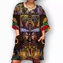 2023春季欧美新款女士复古数码印花中袖连衣裙