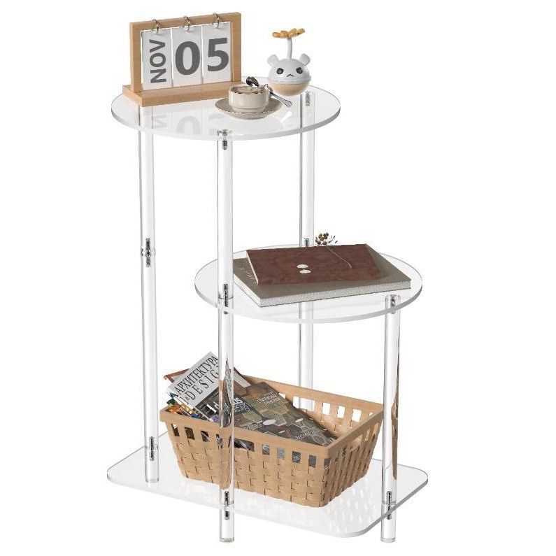 厂家亚克力圆形3层台阶桌11.8in透明色床头柜适用于客厅卧室边桌