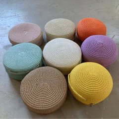 メーカー草編み子供ラウンドバッグ編み斜めクロス小銭入れジッパーバッグペンギンバッグ直径16cmラウンドバッグ現物
