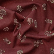 纯棉红色猫头鹰印花数码复古日式抱枕套桌布包包手工服装面料