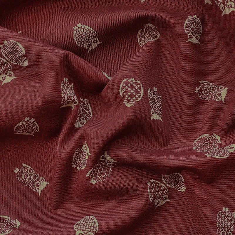 纯棉红色猫头鹰印花数码复古日式抱枕套桌布包包手工服装面料