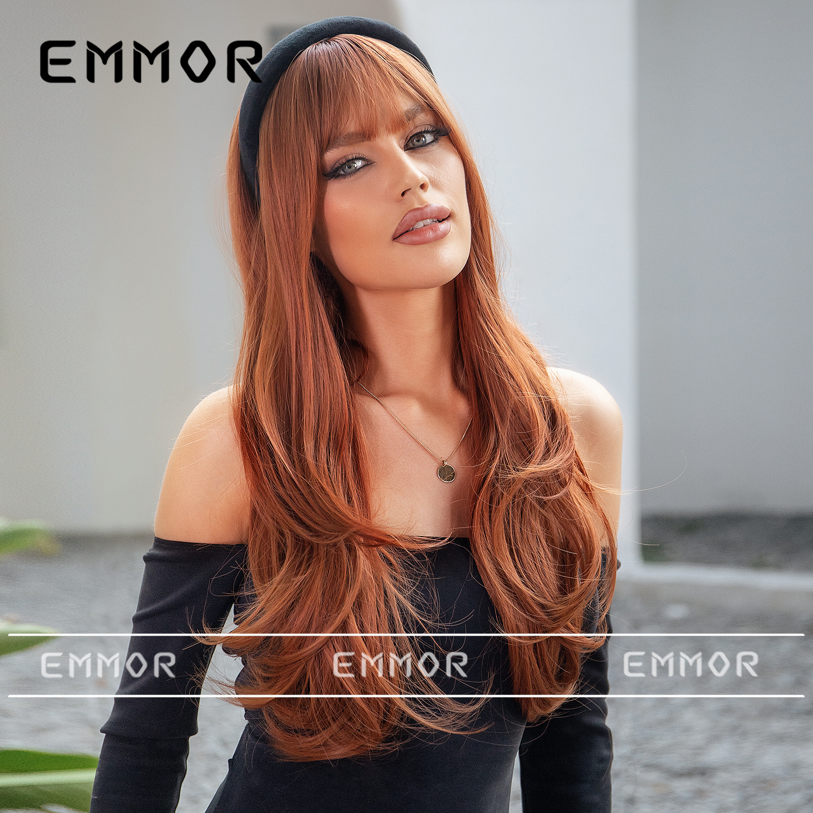 Comercio exterior transfronterizo Venta caliente peluca femenina flequillo recto sucio naranja degradado largo cabello rizado moda temperamento conjunto de pelo superior pelucas