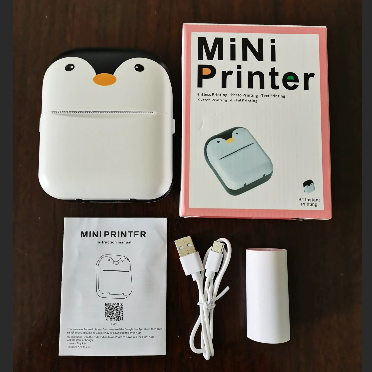 Handheld Pocket Photo Printer, Bluetooth, Penguin Design, Compact 12×9×5 cm