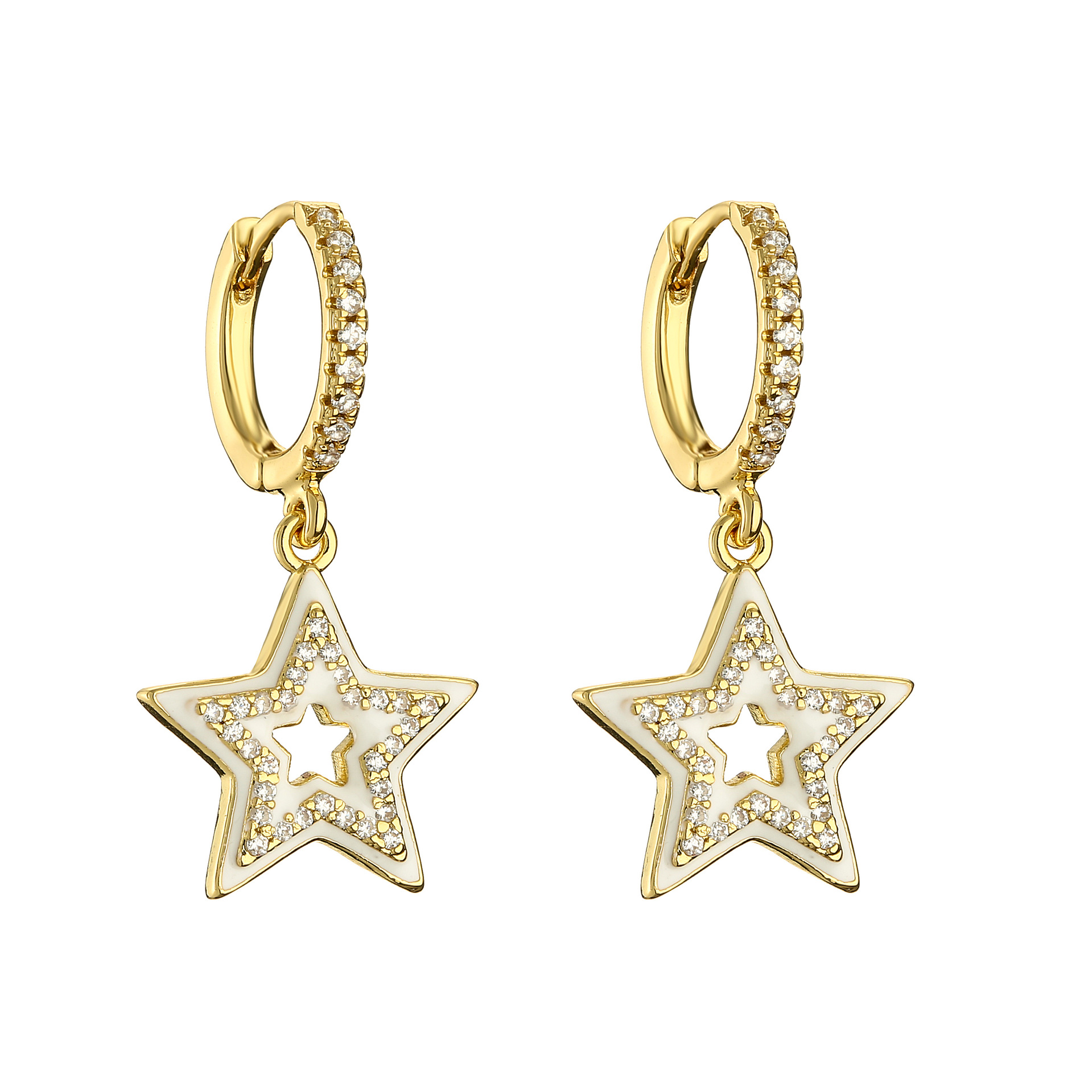 1 Pair Ig Style Pentagram Enamel Inlay Copper Zircon Drop Earrings display picture 4