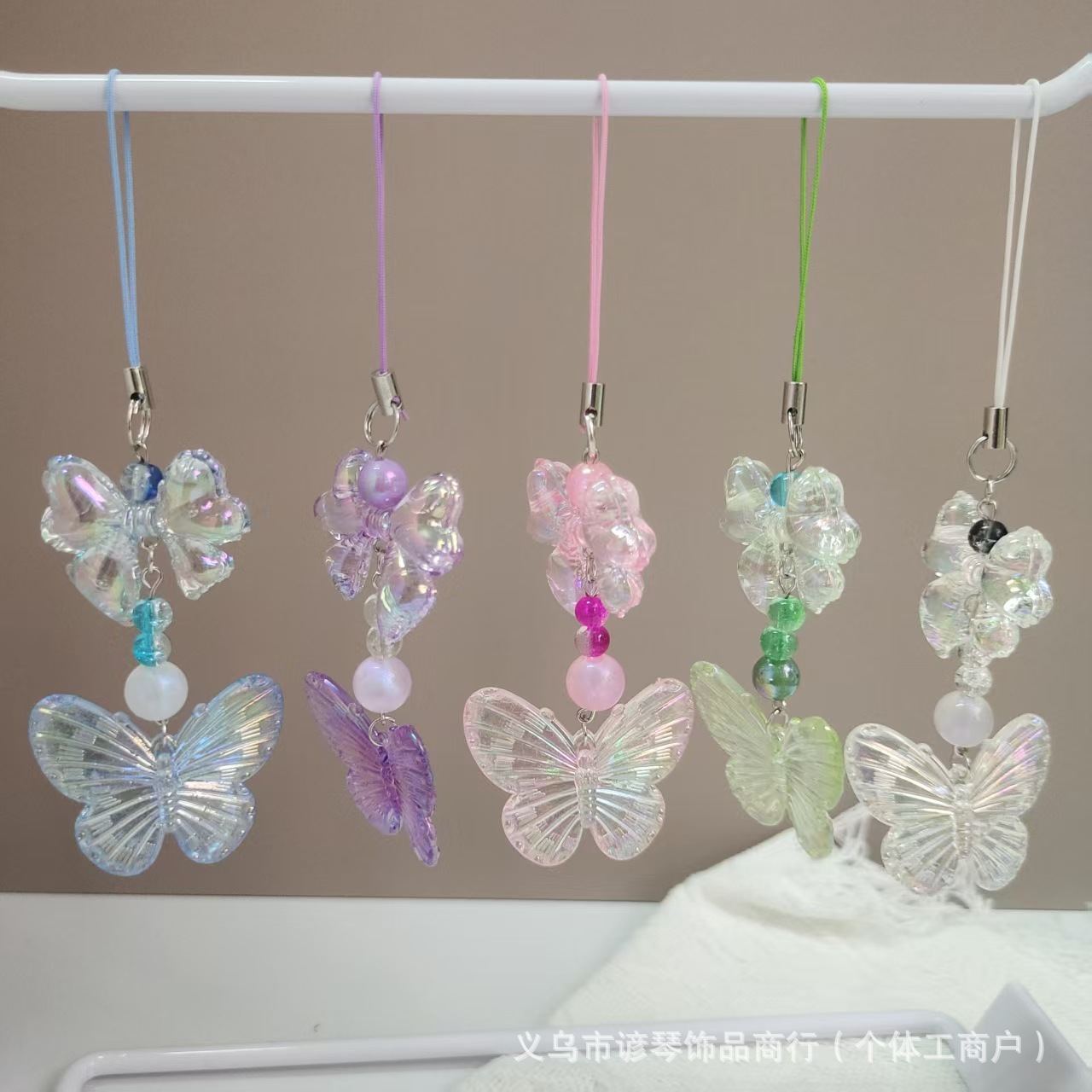 Original Style Simple and Colorful Big Butterfly Mobile Phone Lanyard Acrylic Bow Mobile Phone Chain Bag Pendant Pendant