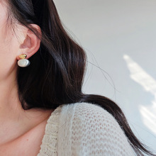 爆款拉丝椭圆金银撞色耳钉韩系女高级轻奢时尚气质个性知形耳饰冬