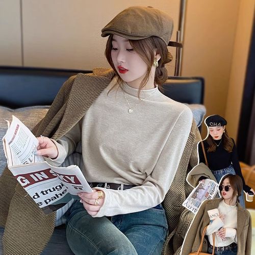 Women's Semi-High Collar Crewneck Top for Autumn/Winter with a Touch of Luxury - New  Model, Knit Top with a Medium Collar