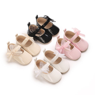 0-12 Months Spring and Autumn PU Soft Leather Princess Shoes Bow Soft Sole Shoes Women's Toddler Shoes