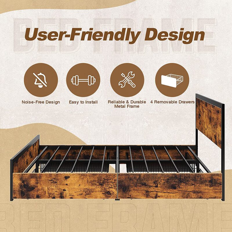 Cross-border Explosion Models Modern Simple Queen Size Iron Frame Bed with 4 Drawers Iron Bed with Large Space Double Bed Cross-border Explosion Models Modern Simple Queen Size Iron Frame Bed with 4 Drawers Iron Bed with Large Space Double Bed