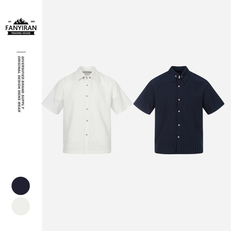 1Center Basic Simple Japanese-Style Trendy Striped Shirt for Men, Loose Trendy Brand Short-Sleeve Shirt Jacket Cs008 1Center Basic Simple Japanese-Style Trendy Striped Shirt for Men, Loose Trendy Brand Short-Sleeve Shirt Jacket Cs008
